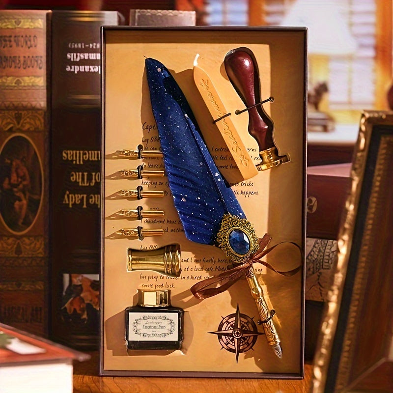 Антикварный набор для письма с восковым печатем, перьевая ручка, каллиграфическая чернильная ручка, механическая шестерня, перьевая ручка для окунания