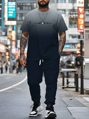 Plus Size Men's Ombre Sweatsuit Set with Crew Neck T-Shirt and Drawstring Pants