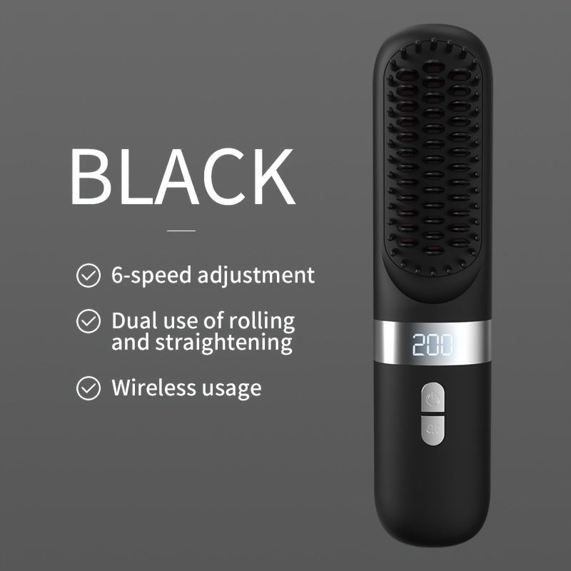 Travel-size cordless hair straightener brush for women fast heating USB rechargeable
