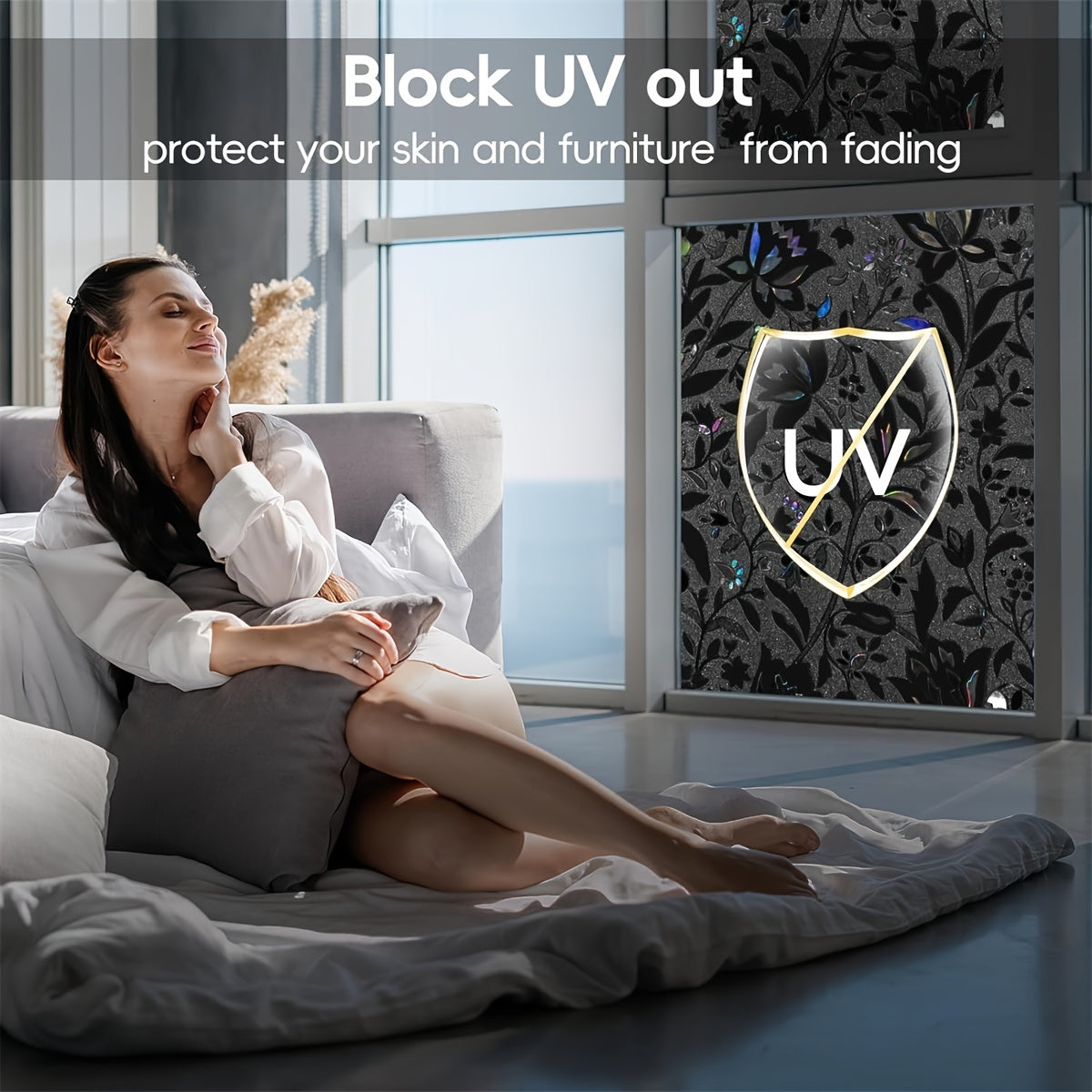 Black Tulip Glass Window Film Electrostatic Glueless Stickers for Home Office Decor