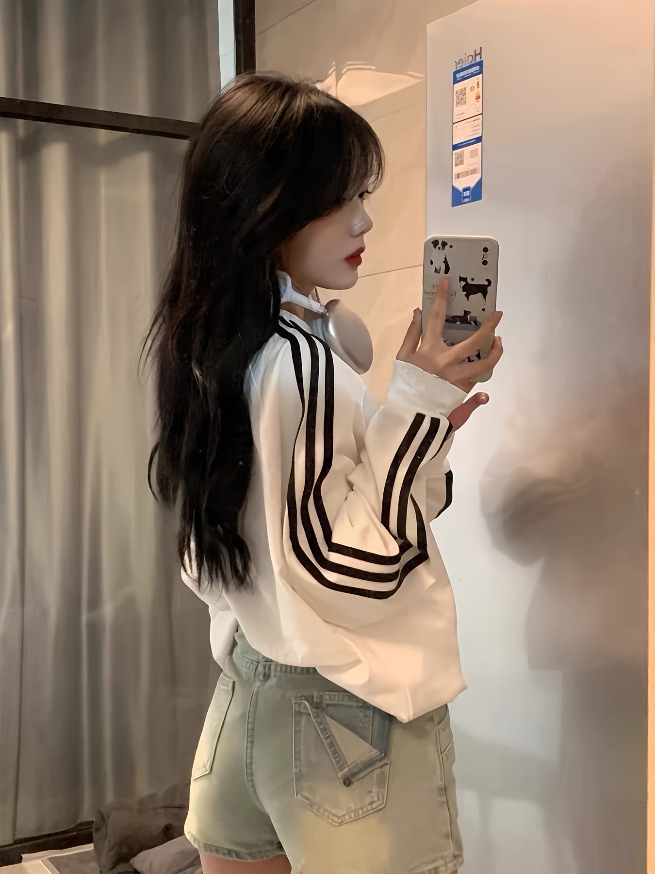 Women's Oversized Y2K Geometric Pattern Crew Neck Sweatshirt Polyester Loose Fit for Spring Fall