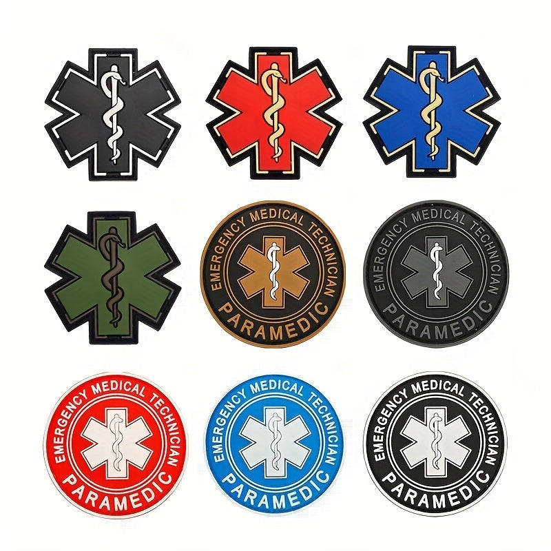 PVC Rubber Paramedic Badge with Star of Life for First Aid and Backpack Attachment