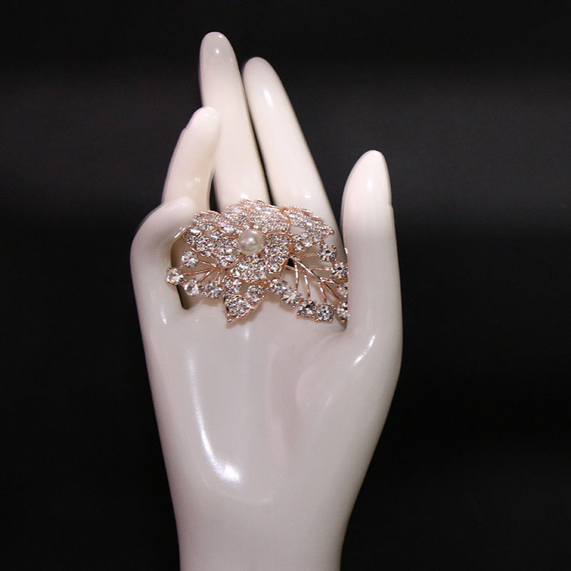 Floral Enamel Brooch with Crystals, Statement Jewelry, Irregular Shape