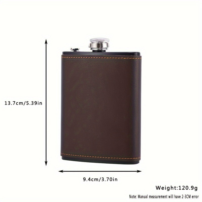 8-Ounce Stainless Steel Hip Flask with Faux Leather Case in Black or Brown