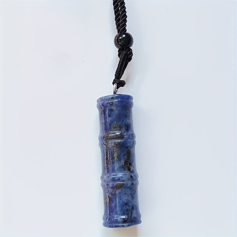 Natural Stone Pendant Necklace with Bamboo Design and Braided Rope for Casual and Party Wear