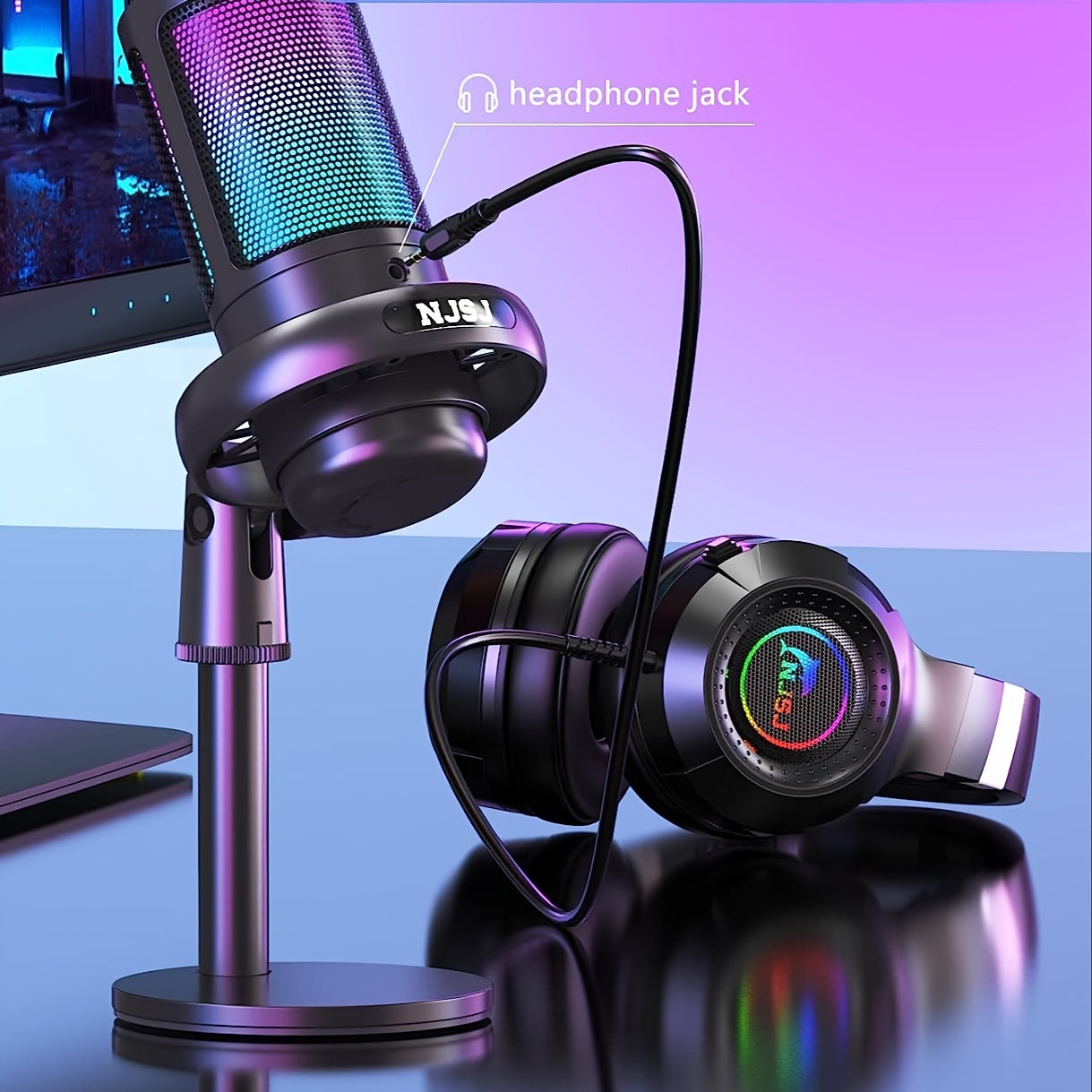 USB Microphone with RGB Lighting for PC PS4 Mac Phone for Streaming Podcasting
