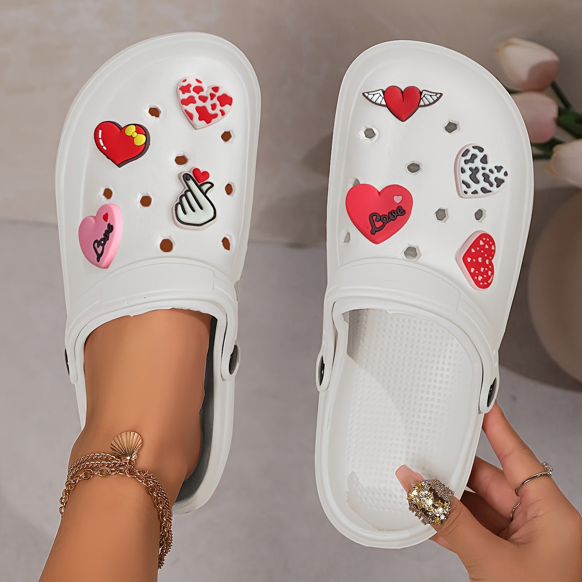 Women's Pink Heart Clogs Breathable EVA Summer Sandals