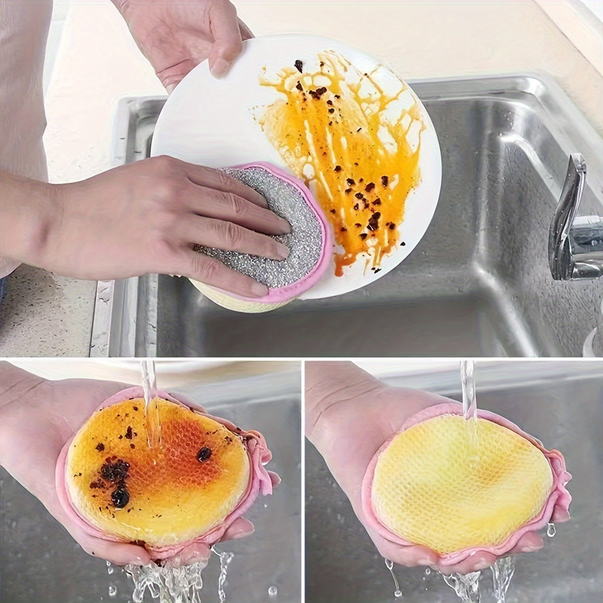 Contemporary Polyester Dish Scrubber Pack Non-Stick Oil Absorbent Round Kitchen Towel