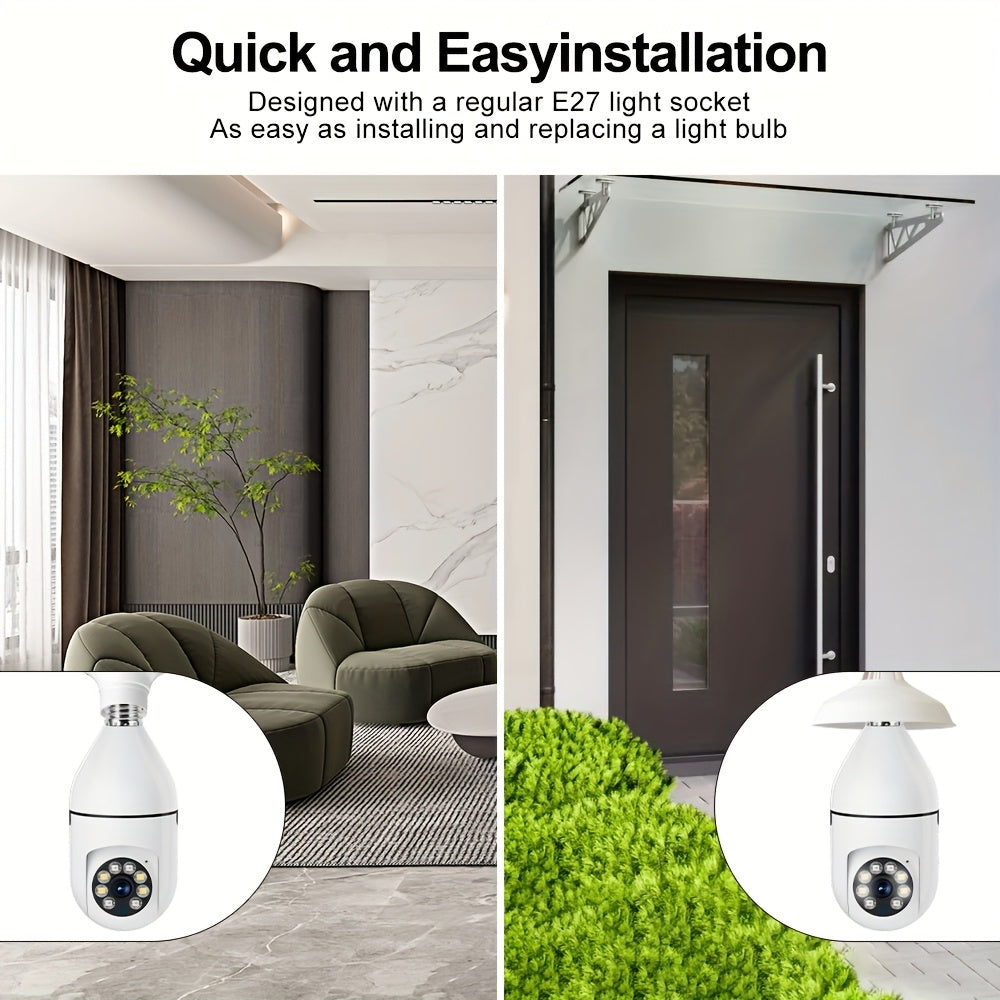 Wireless 1080P Light Bulb Camera Indoor Outdoor WiFi Pan Tilt AI Motion Audio
