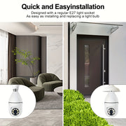 Wireless 1080P Light Bulb Camera Indoor Outdoor WiFi Pan Tilt AI Motion Audio