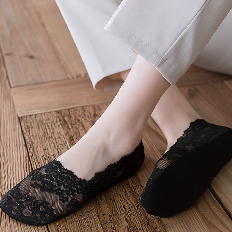 Women's Floral Lace Low Cut Ankle Socks Pack of 5 Lightweight Cotton Blend