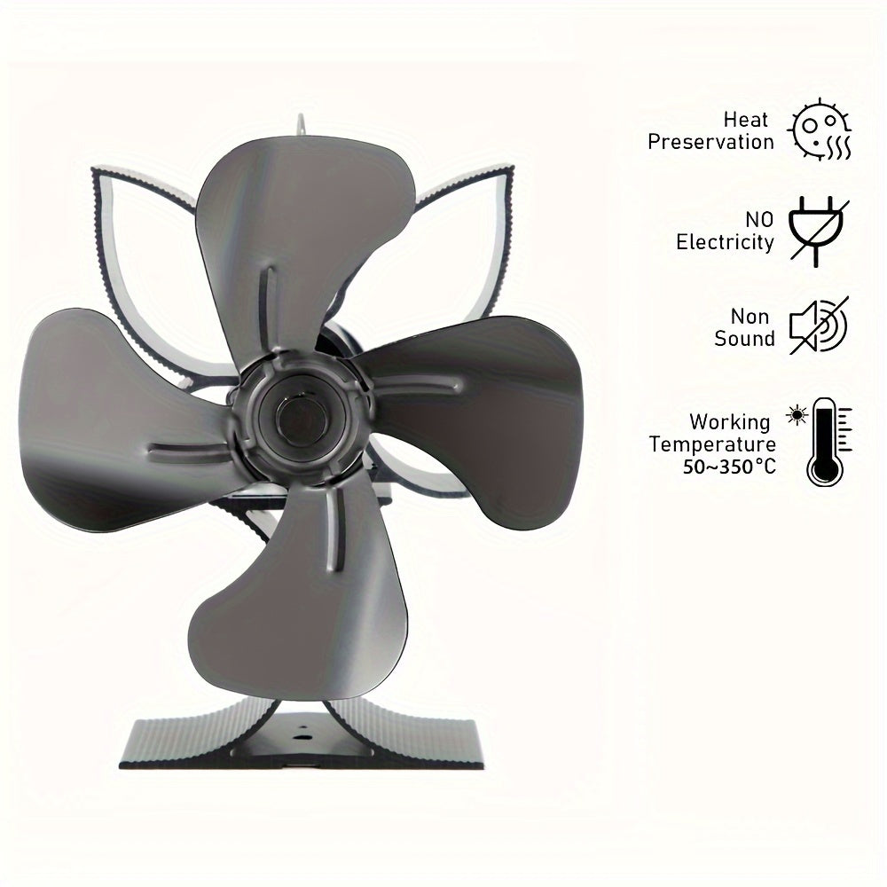 Wood Stove Fan 4-Blade Heat-Driven Wall Fan for Home Heating, No Electricity