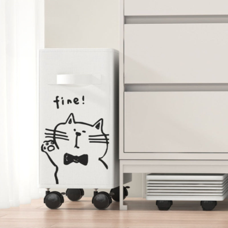 Denim Storage Basket with Cat Design and Wheels for Office Bathroom Home Organizer