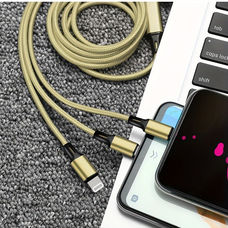 3-in-1 Naylon Zaryadlash Kabeli iPhone Type-C Micro USB Ma'lumotlarni Sinxronlashtirish va Quvvat