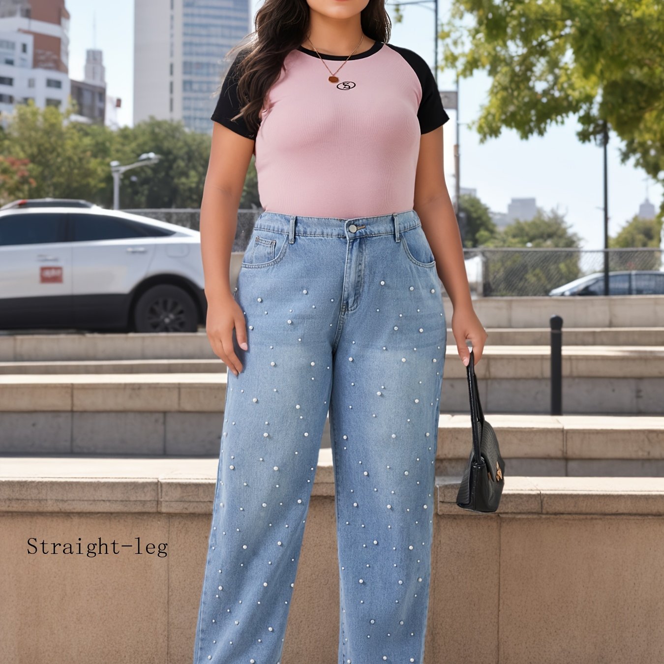 Plus Size Women's Light Blue Straight Leg Jeans Casual Denim Comfortable