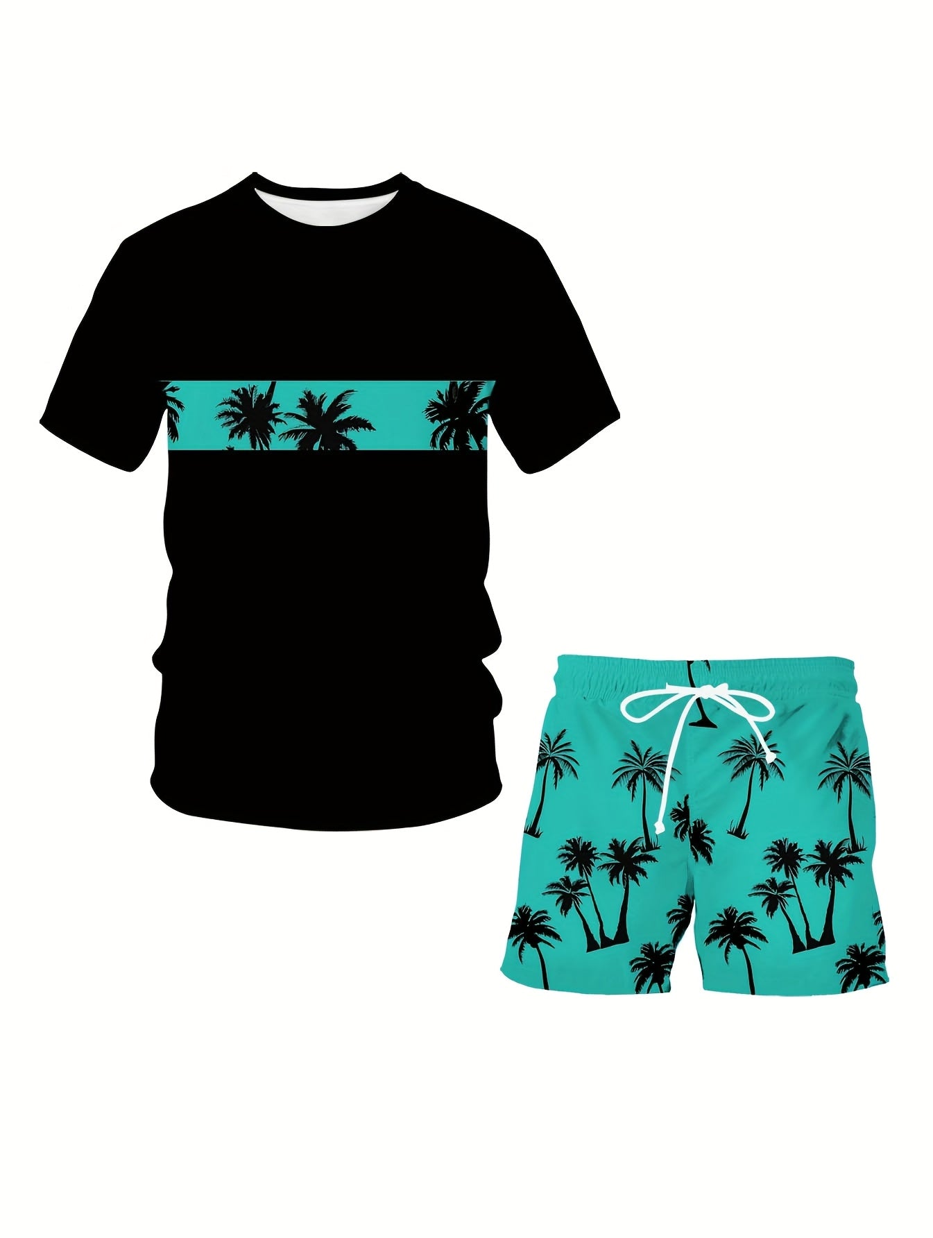 Plus Size Men's Casual Set Short-Sleeve T-Shirt and Shorts for Summer Beach