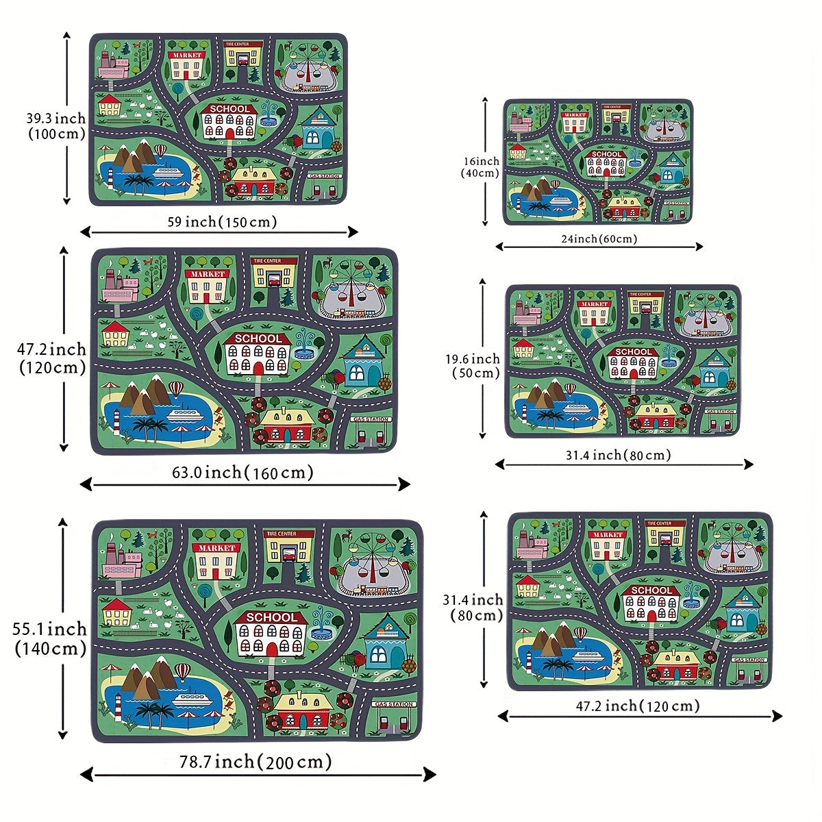 Urban Road Pattern Area Rug Non-Slip Moisture-Proof Polyester for Living Room Bedroom Kitchen