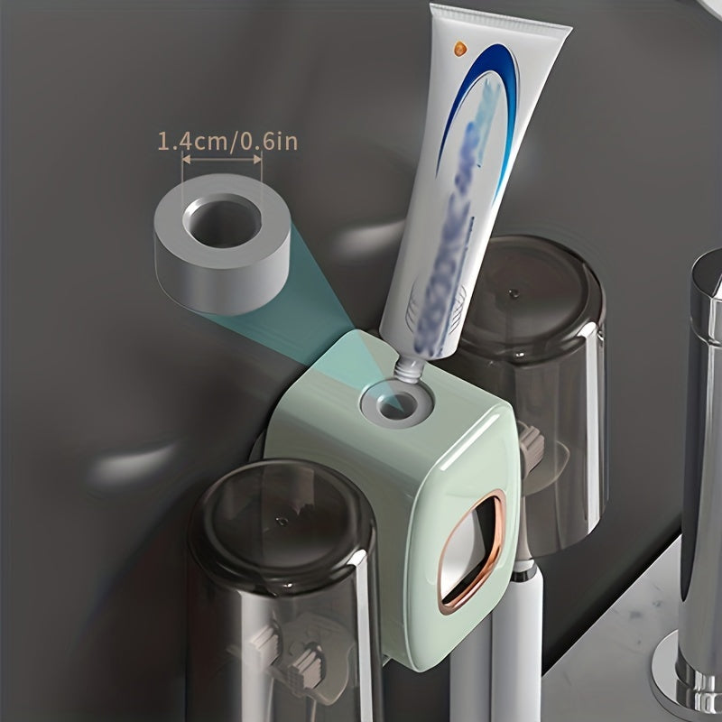 Wall-Mounted Toothbrush Holder with Toothpaste Squeezer and Mouthwash Cup for Bathroom Organization