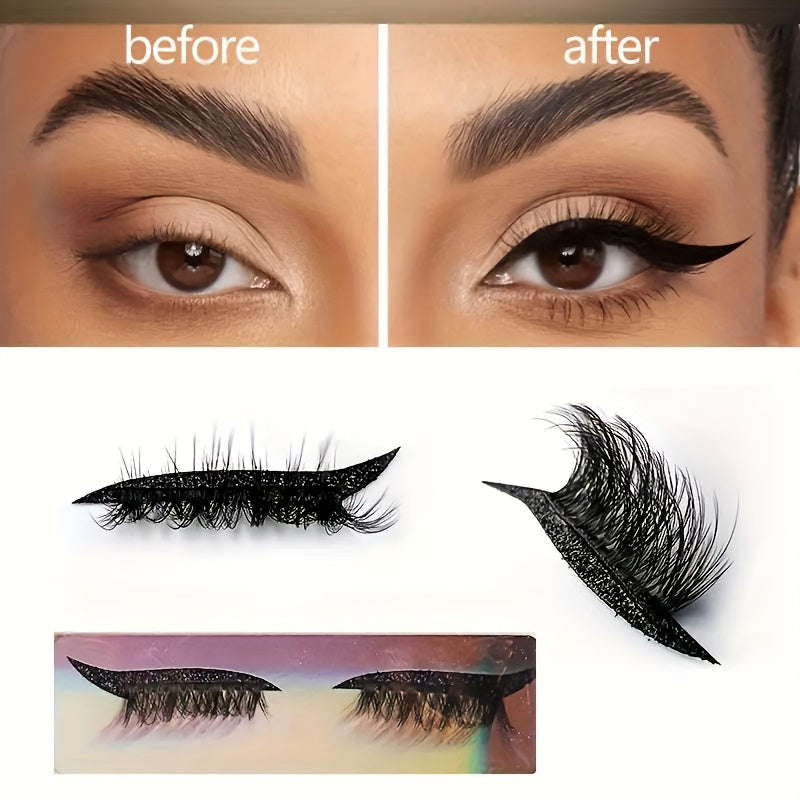 Glitter Self-Adhesive Waterproof Eyeliner and False Eyelashes Set for Party Stage Makeup