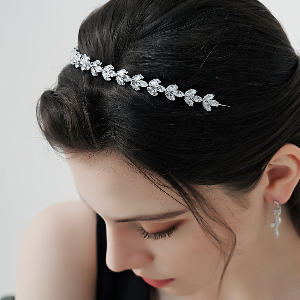 Silvery Rhinestone Crystal Hairband with Faux Pearls for Bridal Parties Weddings