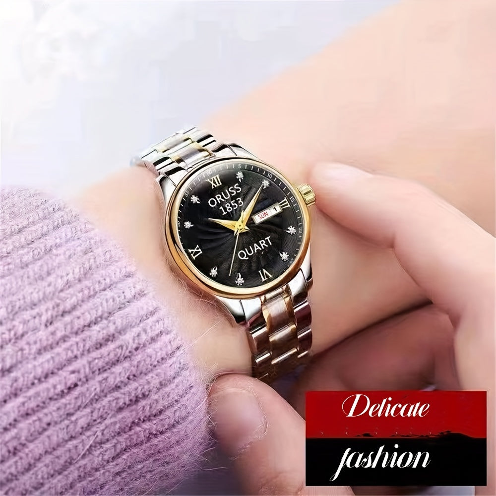 Women's Quartz Watch with Calendar Roman Numerals and Elegant Design