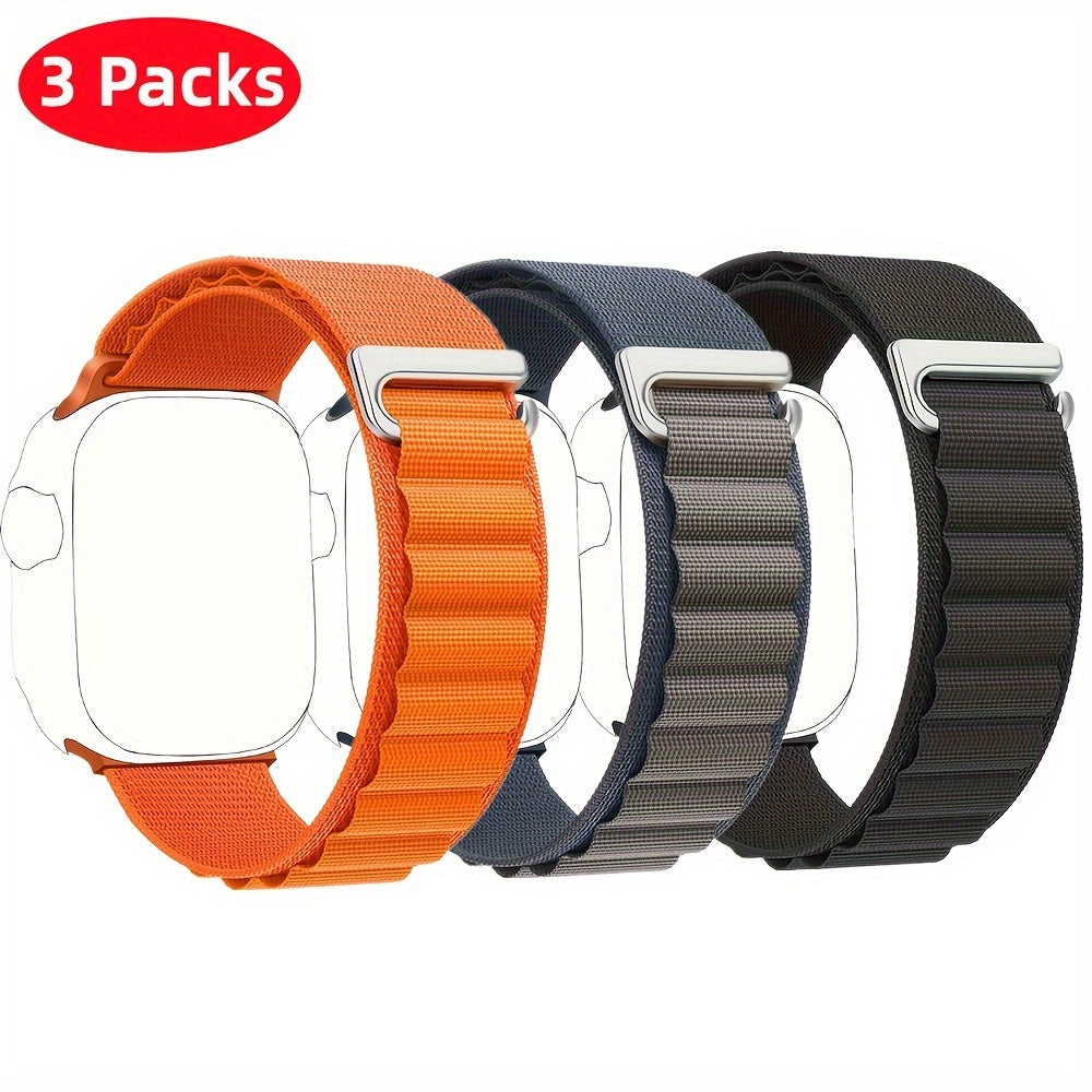Alpine Loop Nylon Sport Watch Bands for Apple Watch 42mm-49mm Adjustable C-Hook Closure Orange Gray Black