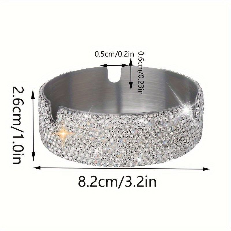 Unisex Rhinestone Studded Stainless Steel Ashtray for Home and Bar Use