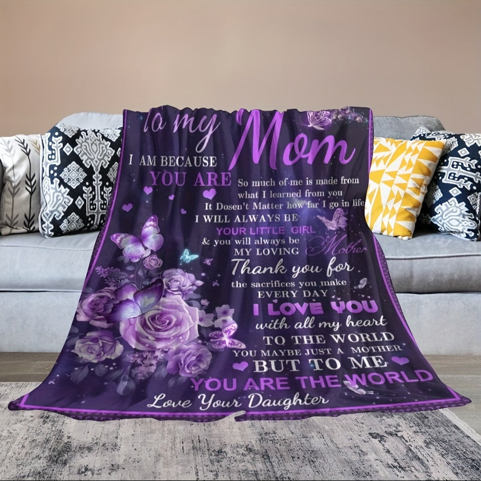 Purple Flowers and Butterfly Print Throw Blanket Soft Warm Gift for Mom