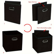 Juego de 6 cestas de tela plegables con asas en diseño de cubo en negro, azul y crema