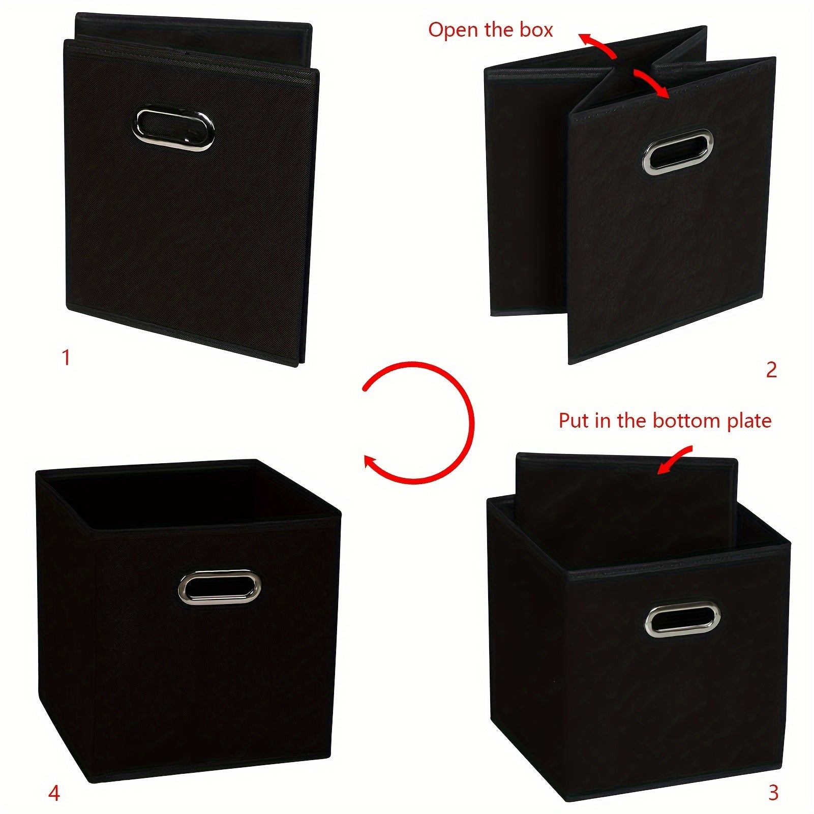 Juego de 6 cestas de tela plegables con asas en diseño de cubo en negro, azul y crema