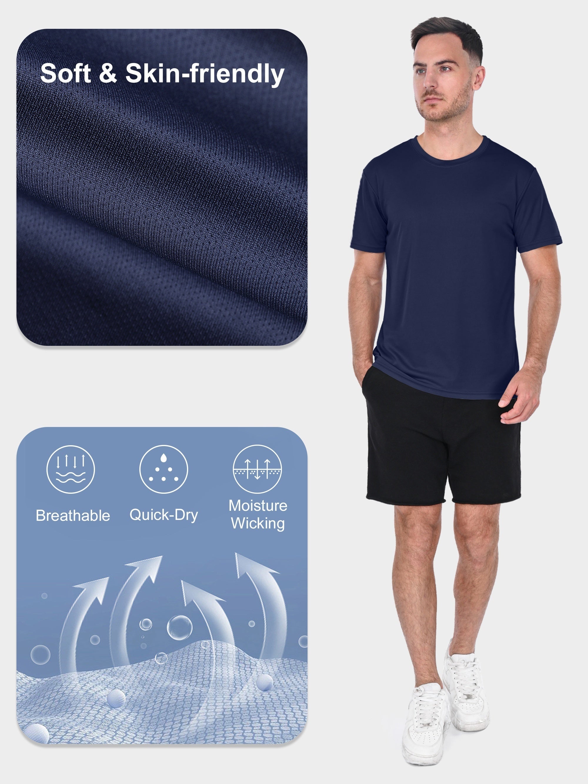 Plus Size Men's 5-Pack Sports Casual Quick Dry Breathable Running T-Shirts