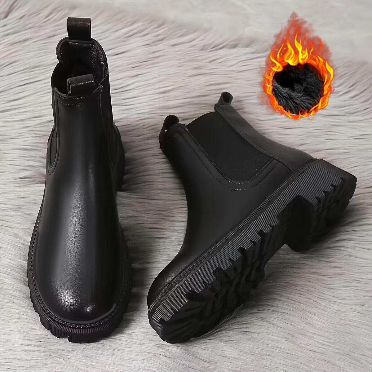 Women’s Winter Slip-On Snow Boots Fleece Lined Mid Heel Rubber Sole