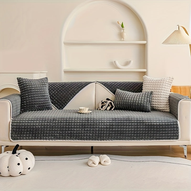 Чехол на подушку из плюша однотонного цвета для зимы, нескользящий, для 1-4 местных диванов