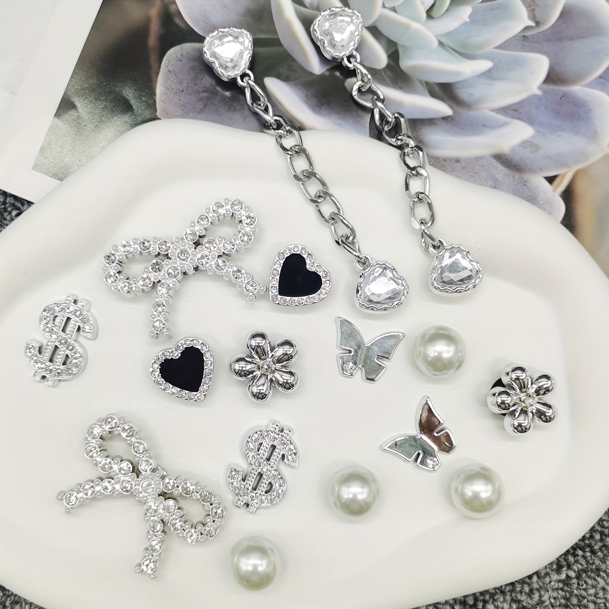 Women Shoe Charms 16Pcs Heart Bling Rhinestone Shoe Clips Decorations