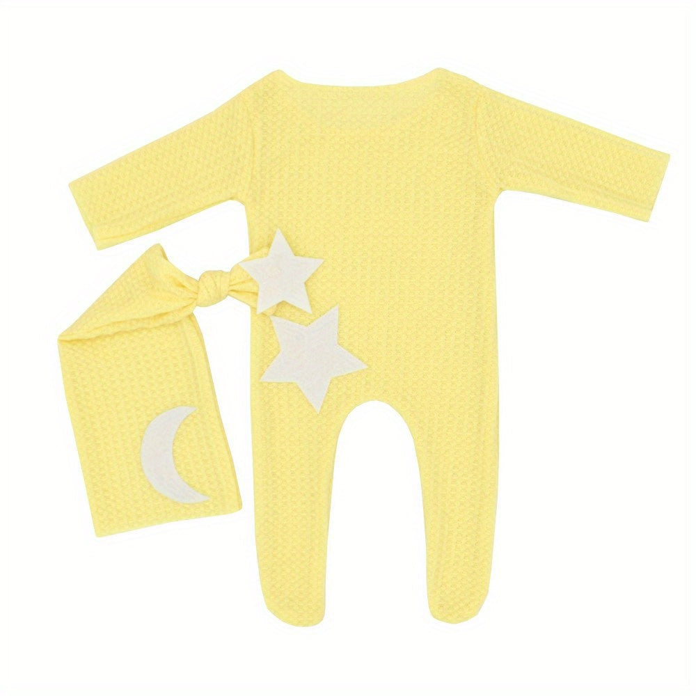 Kichkina qizlar uchun Baby Stars va Moon toʻqilgan kombinezonlar, uzun quloqli shlyapa bilan, fotosurat va sovgʻa uchun