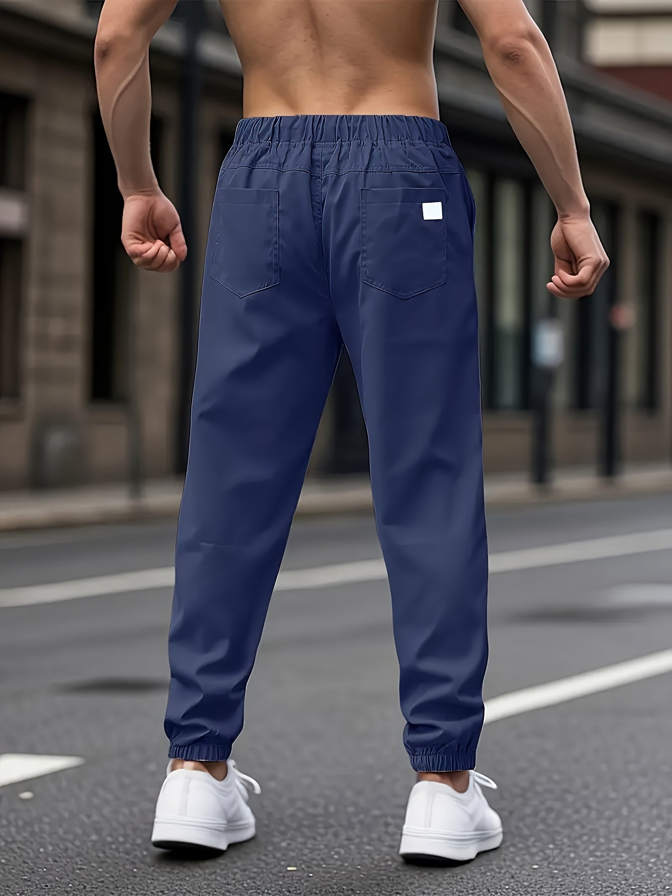Men's Casual Cargo Pants Non-Stretch Polyester Drawstring Waist Regular Fit Solid Color