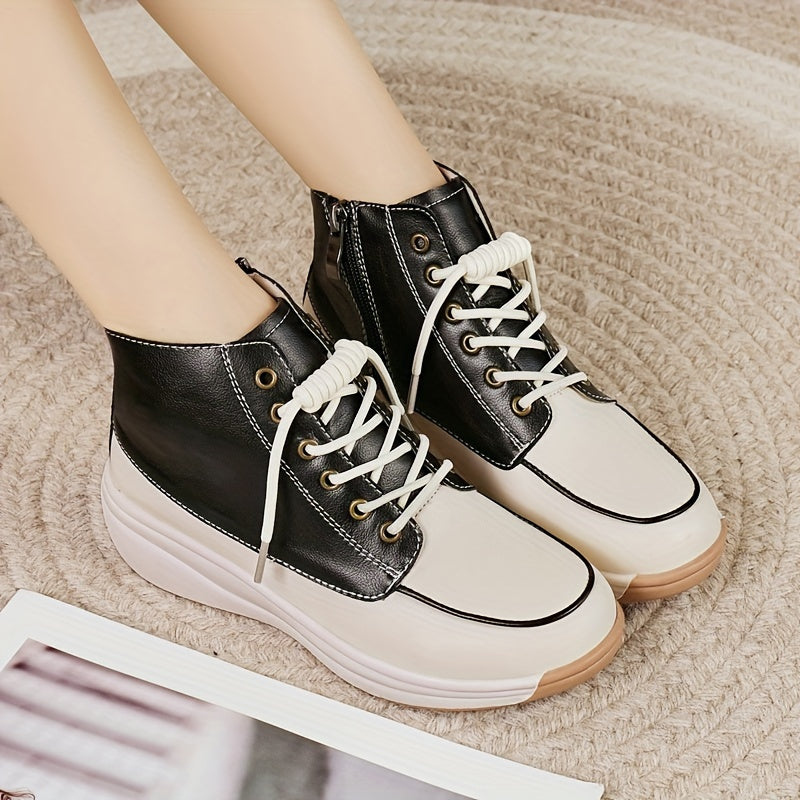 Women's Casual High-Top Sneakers Thick Sole White TPR All-Season