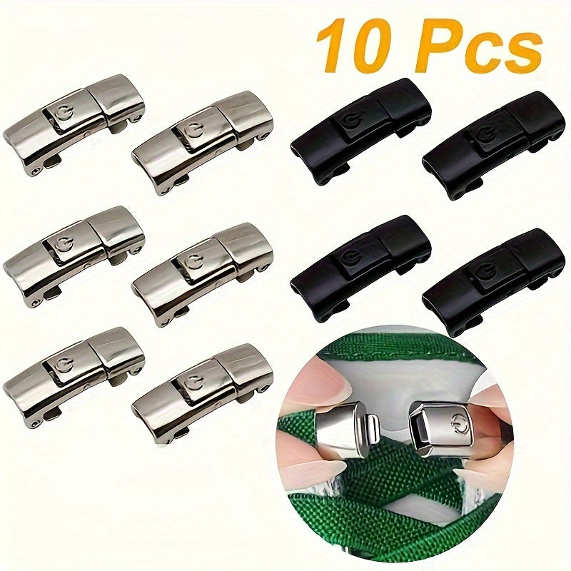 10-Pack Metal Shoelace Buckles Quick Release Lock Clips No-Tie Lace Adjusters
