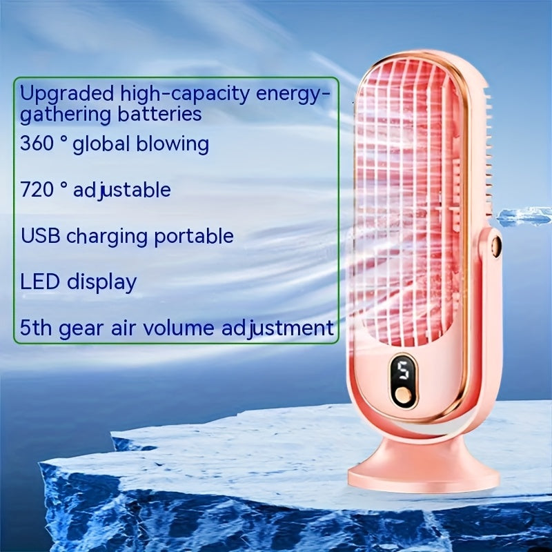 Portable Mini Fan with Digital Display, 5-Speed, USB Rechargeable for Travel and Office