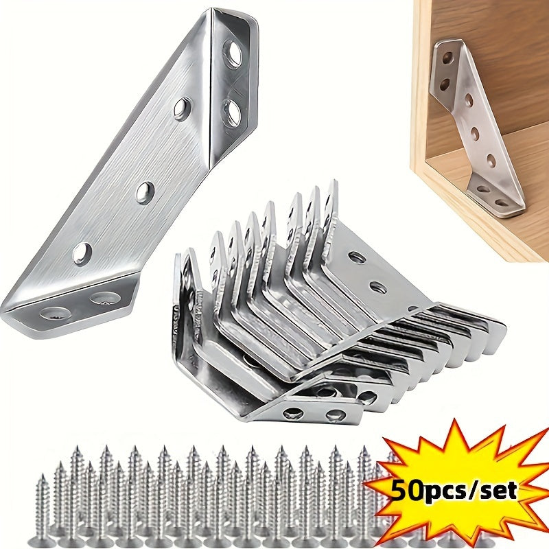 50 Pcs Heavy Duty Stainless Steel Corner Braces L-Shaped Furniture Brackets