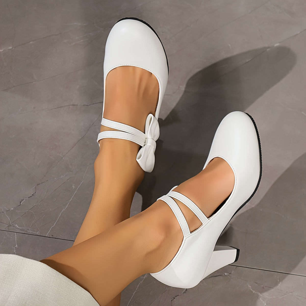 Women's Bowknot Block Heels Solid Color Dress Pumps for Going Out