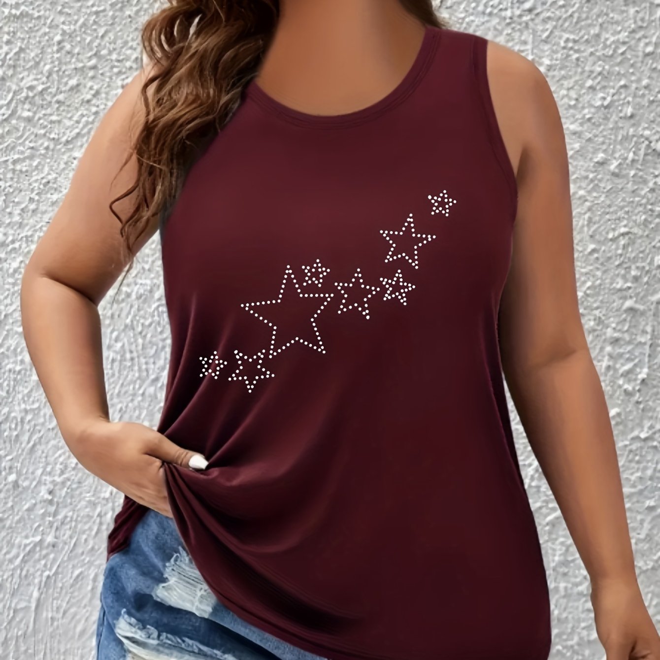 Women's Plus Size Sleeveless Tank Top with Galaxy Star Print Casual Summer Top