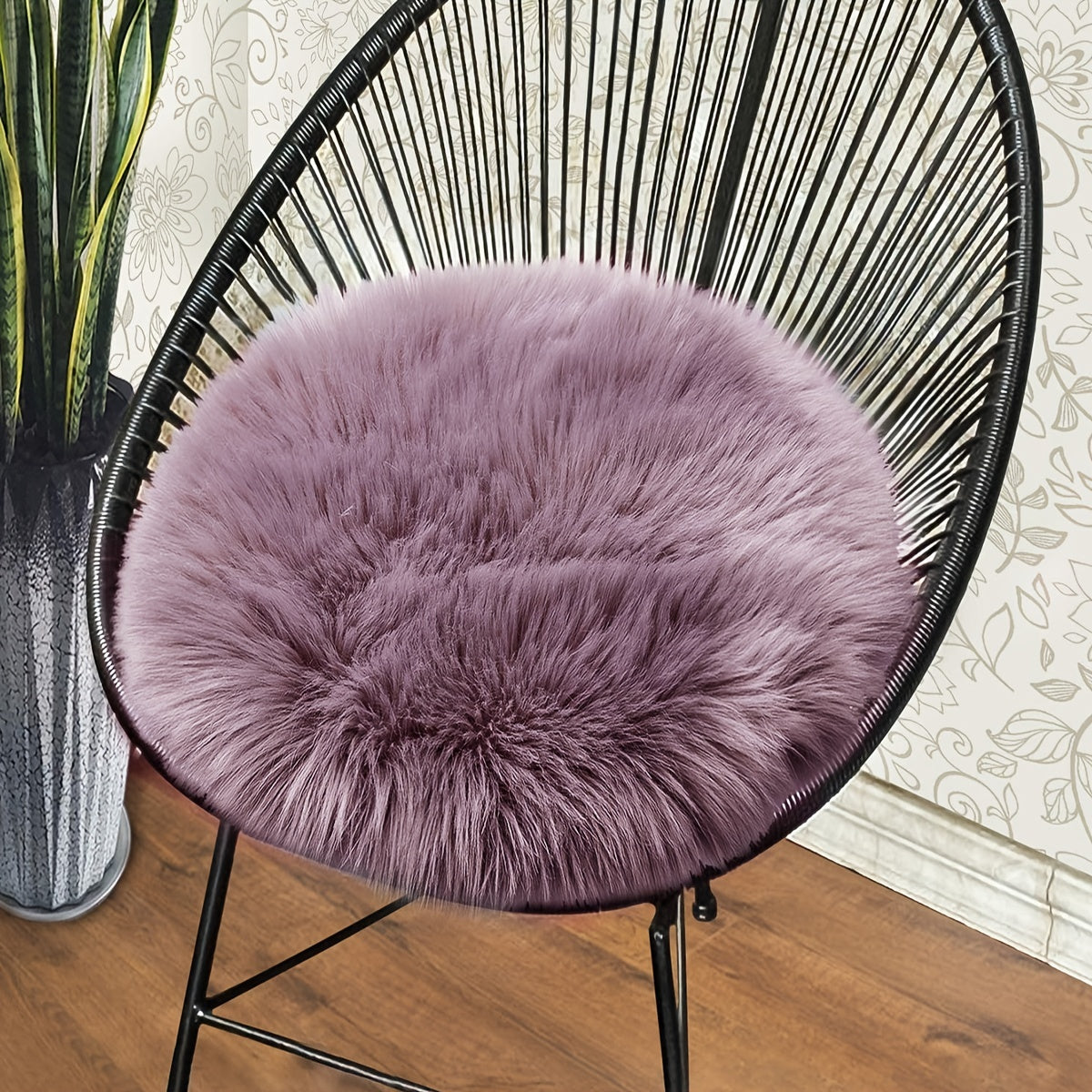 Purple Gray Imitation Hair Round Cushion 15.7 Inch Small Sofa Decor