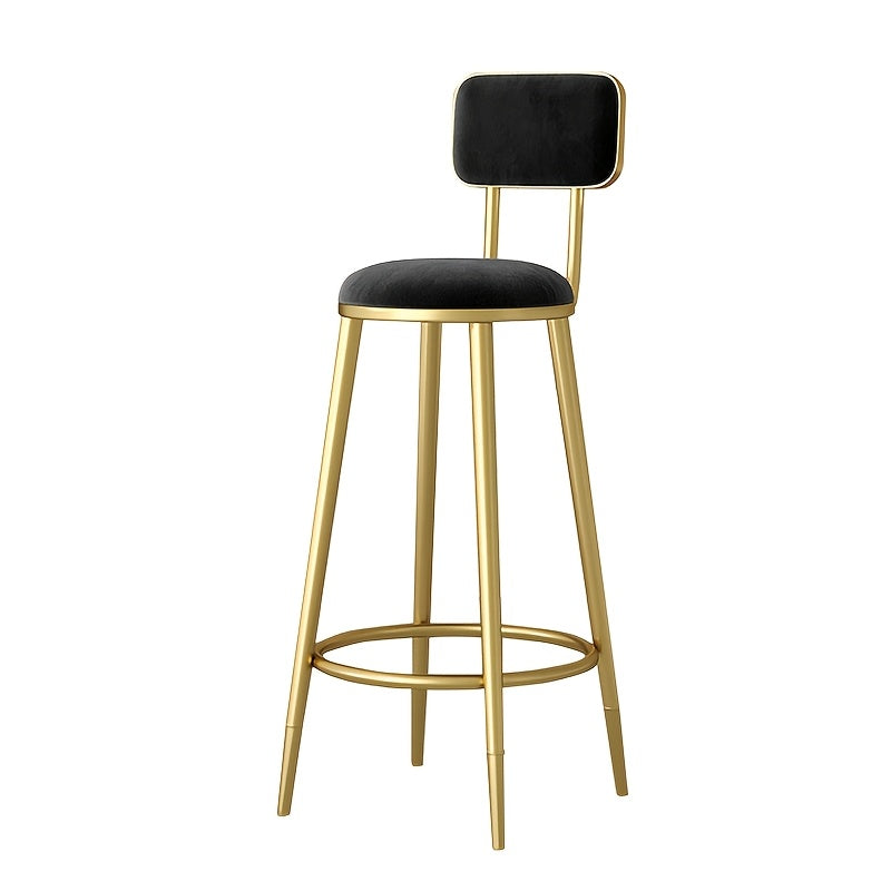 Minimalist Wrought Iron Bar Stool with Gold Legs and Comfortable Backrest for Home Restaurant Cafe