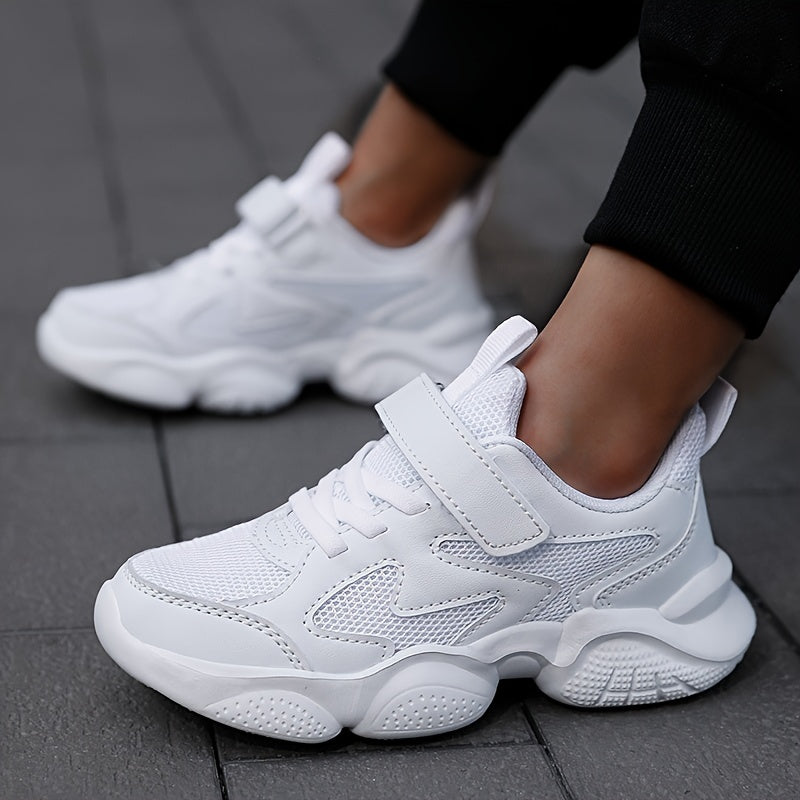 CAMKIDS moda krossovkalari o'g'il va qizlar uchun, bir rangda, yopishqoq yopish, pastki dizayn, MD taglik, nafas oladigan mato, bahor/yaz/kuz uchun ideal, ochiq havoda va kundalik kiyish uchun mos