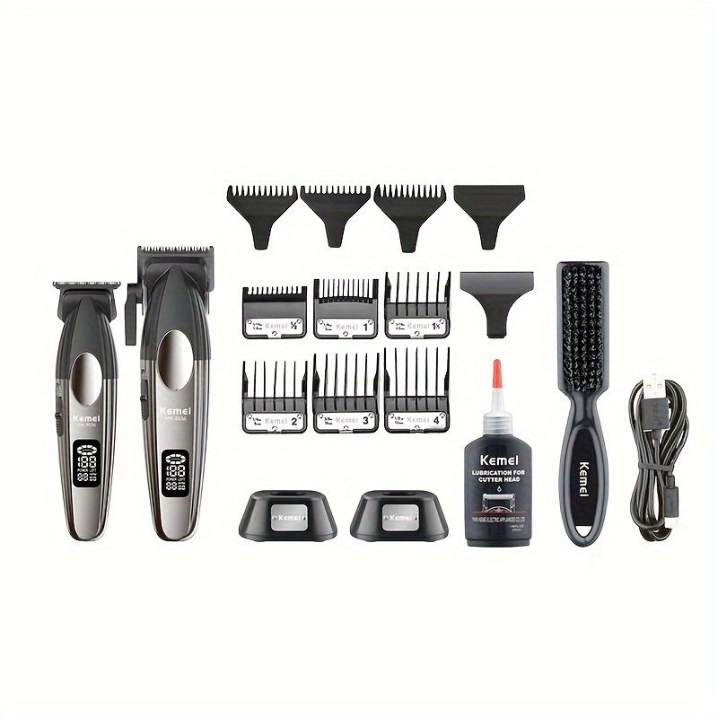 Electric Hair Clipper Set for Men High-Speed Motor LED LCD Display Metal Body