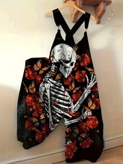 Plus Size Sleeveless Jumpsuit Floral Skull Print Wide Leg Casual Women