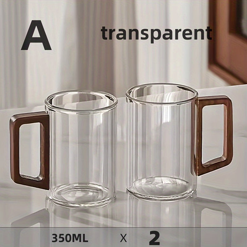 2/6 High Borosilicate Glass Water Cups with Smoke Green Wooden Handles and Black Walnut Tea Set