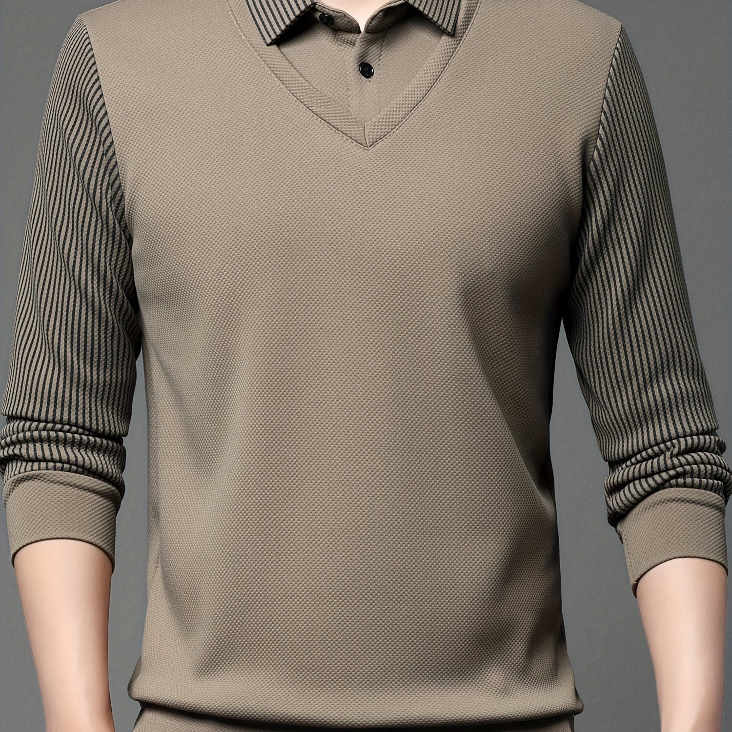 Мужская длинная рубашка-поло в полоску из полиэстера для отдыха на природе