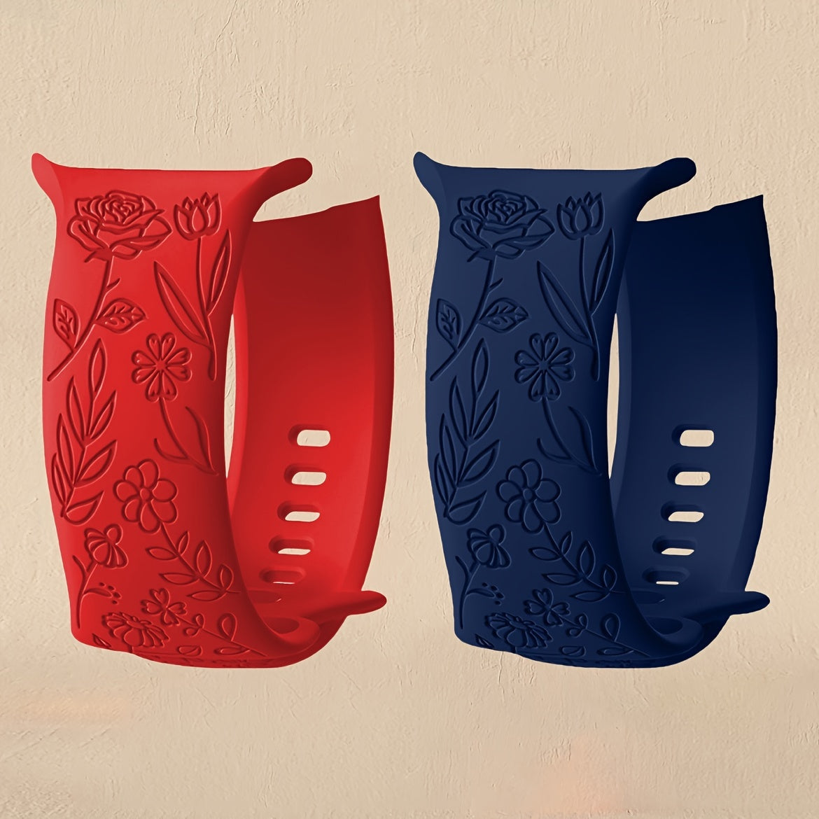 Rose Flower Engraved Silicone Smartwatch Band for iWatch Compatible with 38mm 40mm 44mm 45mm Models Water Resistant